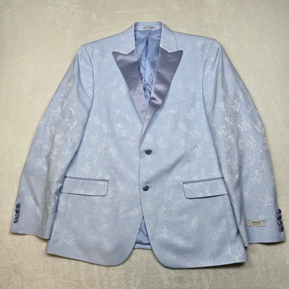 Alfani  Slim Fit Dinner Jacket Mens 42R 42 Blue Floral Shawl Lapel‎ Blazer $295